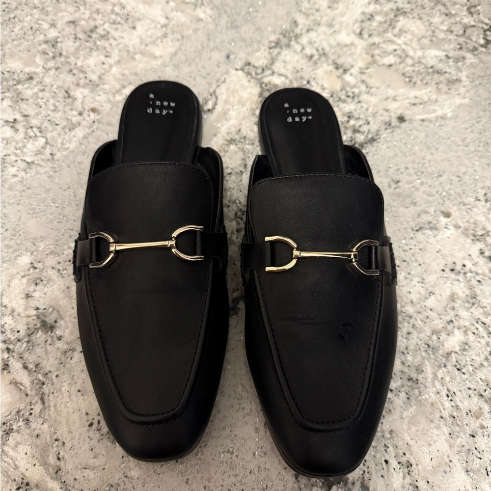 A New Day Women's Black Loafers with Gold Detail